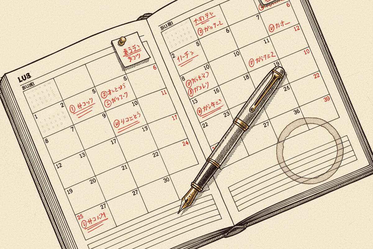 Desk calendar top-down