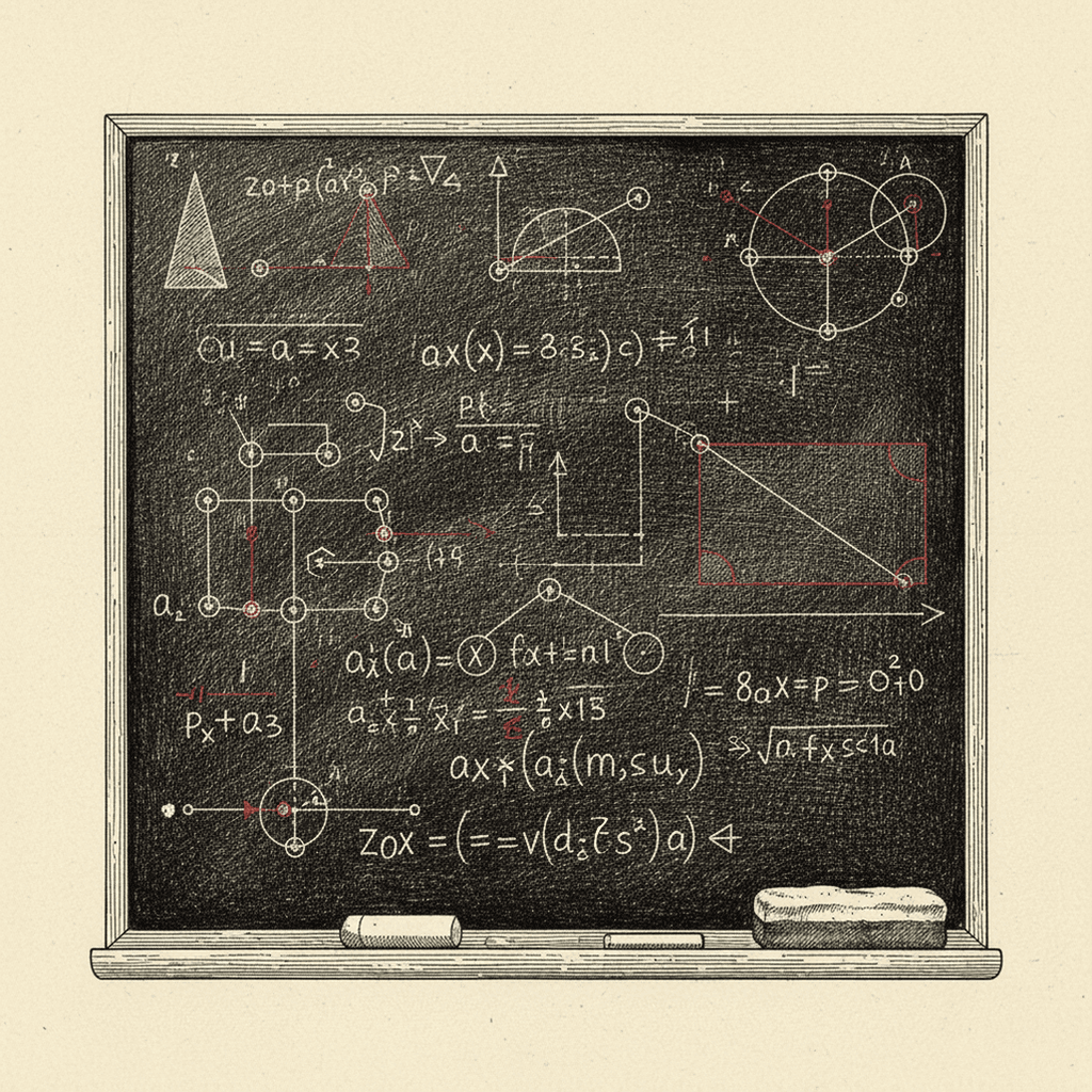 Blackboard with chalk equations and red highlights